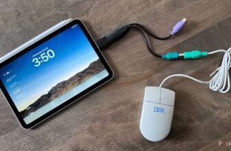 I plugged this classic IBM trackball mouse into my iPad