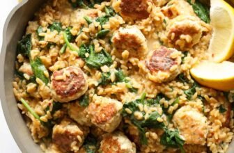 Excessive Protein Rooster Meatball Lemon Orzo Skillet